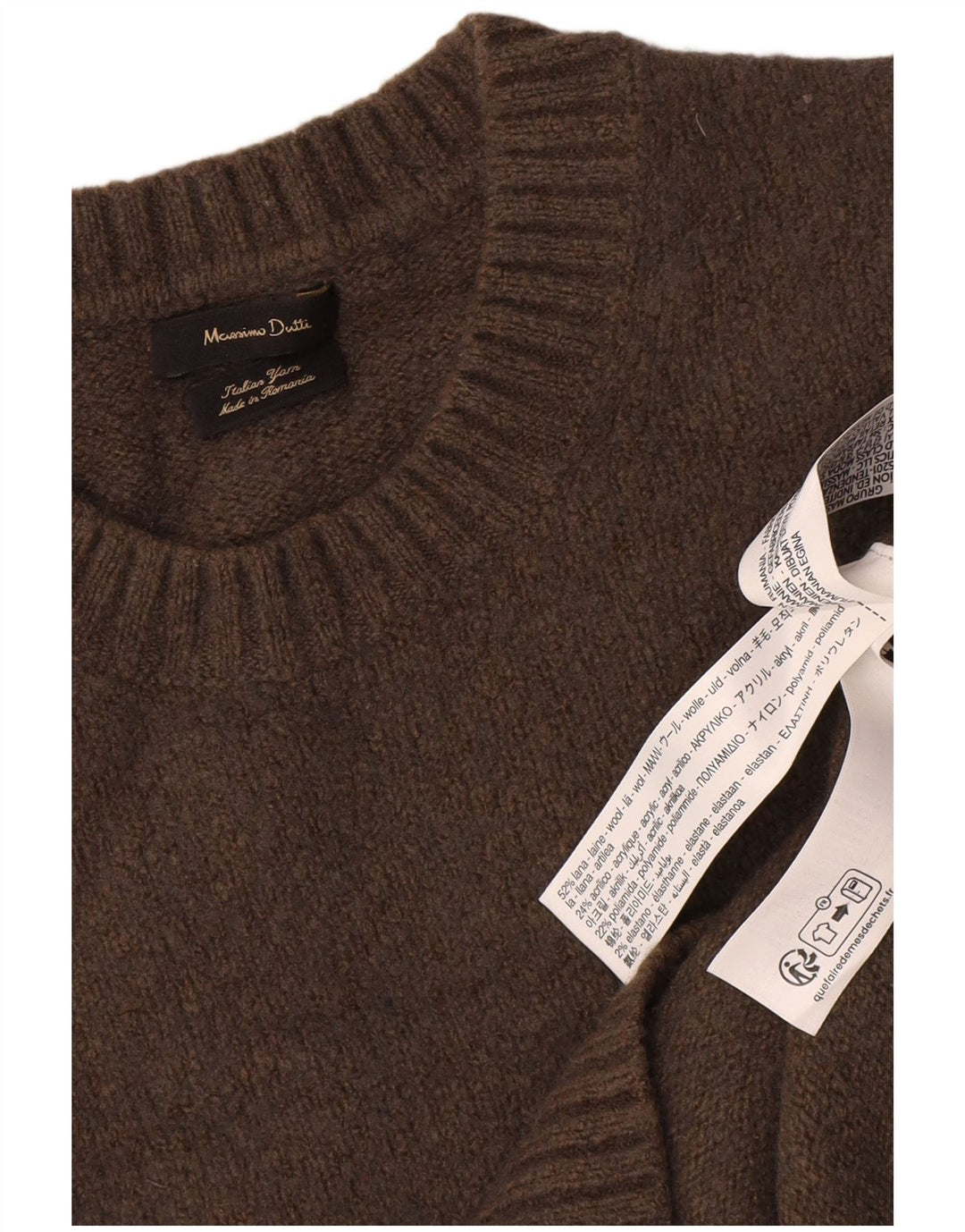 Massimo Dutti Jersey De Cuello Redondo Para Mujer UK 46 Large Lana Marrón
