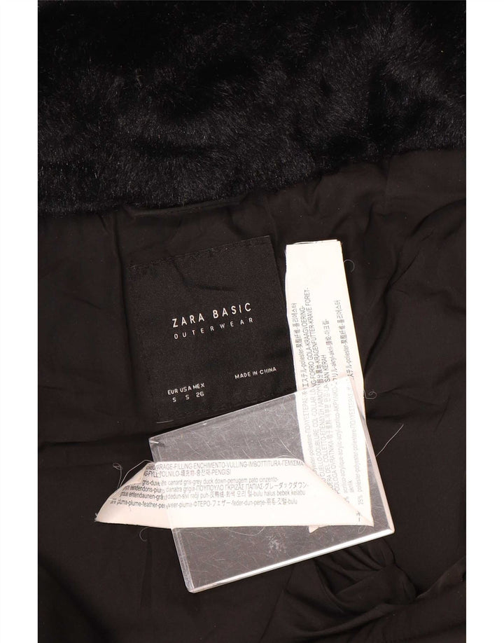 Zara Mujer Chaqueta Acolchada Con Capucha UK 10 Small Poliéster Negro
