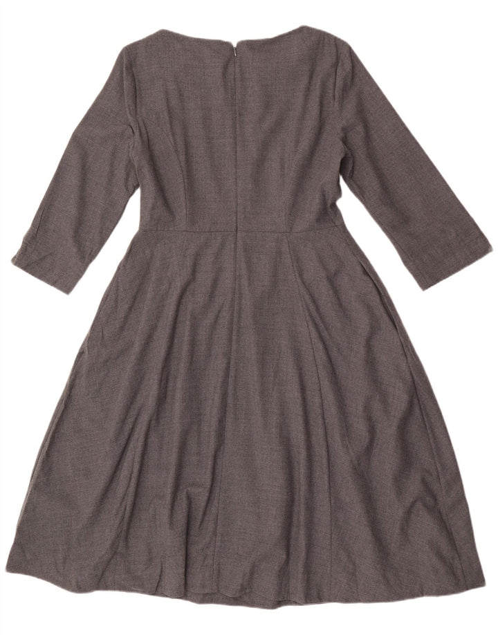 Cos Vestido acampanado de manga 3/4 para mujer UK 42 Lana gris medio