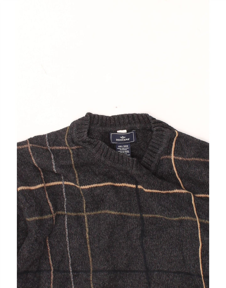 DOCKERS Jersey de cuello redondo para hombre, talla 2XL, algodón a cuadros gris