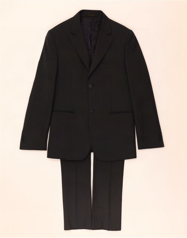 Vintage hombres 2 botones pieza traje Reino Unido 40 grande W34 L35 negro Pinstripe