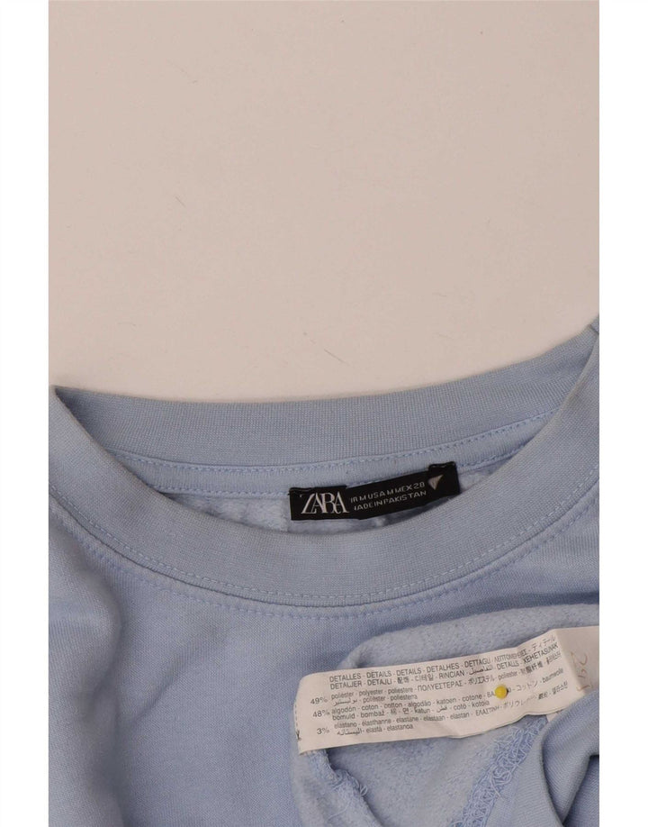 Zara Mujer Crop Sudadera Jumper UK 44 Medio Azul Poliéster