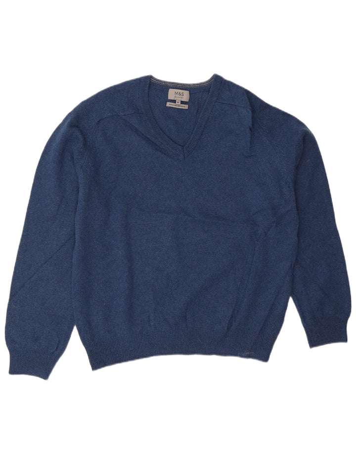Marks & Spencer Jersey con Cuello en V para Hombre XL Lana Azul
