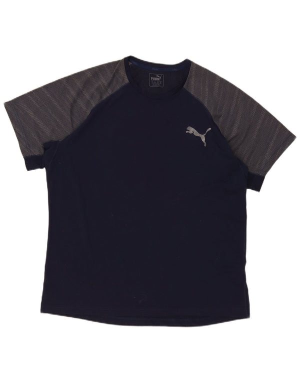Puma Camiseta para hombre Top XL Azul marino Colorblock Poliéster