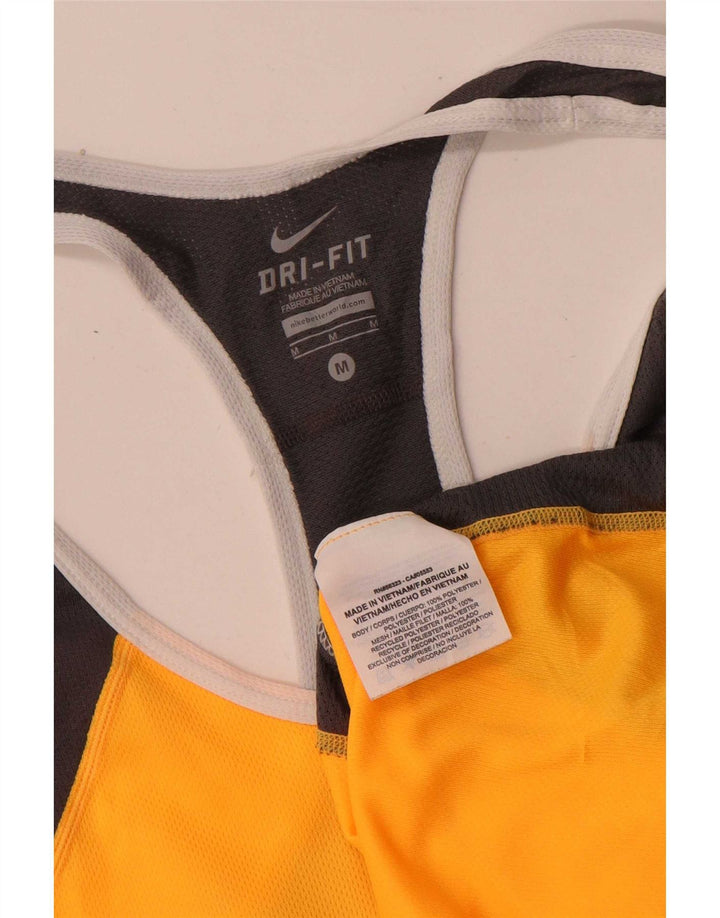 Nike Camiseta sin mangas Dri Fit para mujer UK 40 Poliéster con bloques de color amarillo medio