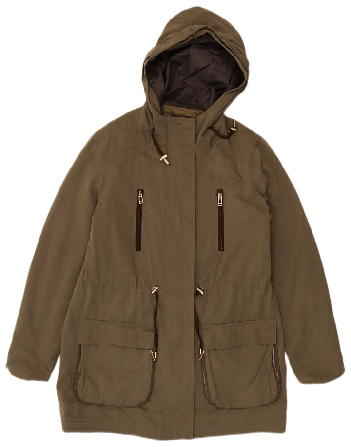 Zara Mujer Parka Con Capucha Chaqueta UK 46 Grande Caqui Poliéster