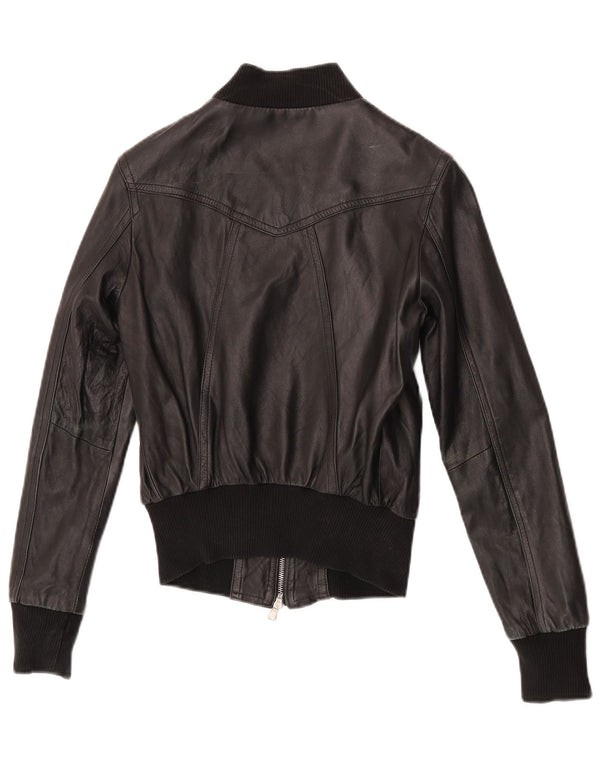 Astrid & Viola Chaqueta corta de cuero para mujer UK 8 Small Black Leather
