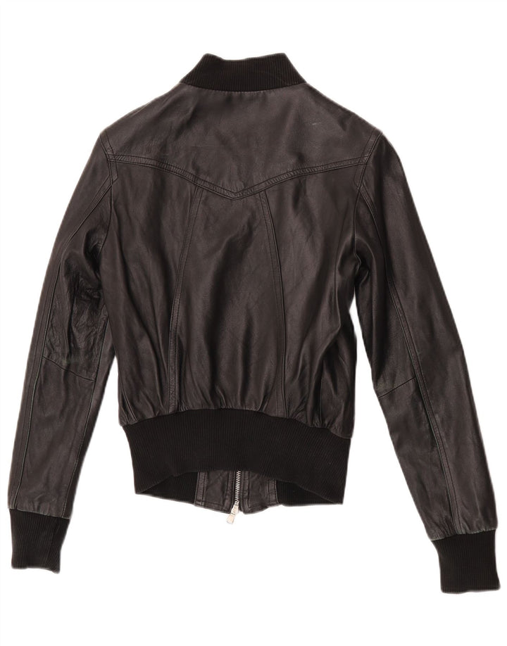 Astrid & Viola Chaqueta corta de cuero para mujer UK 8 Small Black Leather