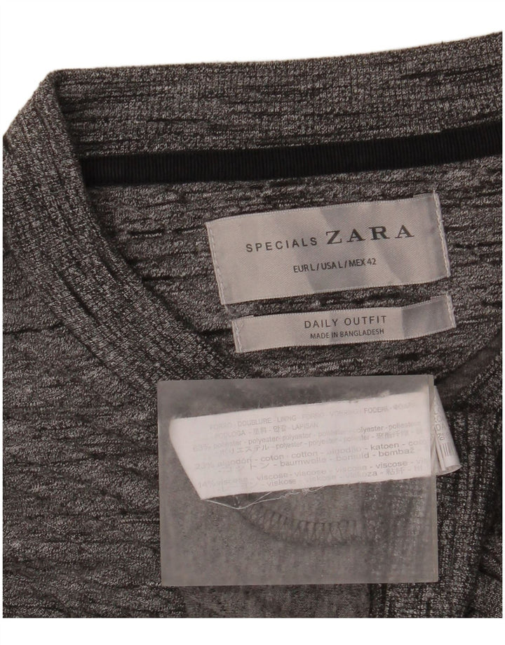 Zara Hombre Chándal Top Chaqueta Grande Poliéster Moteado Gris