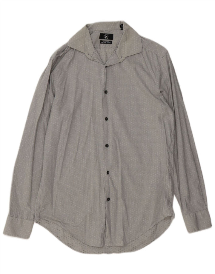 CALVIN KLEIN Camisa slim fit para hombre Talla 15 Algodón con manchas grises medianas