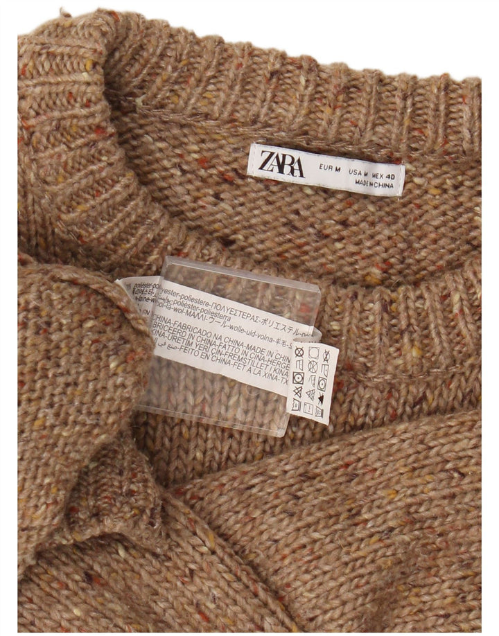 Zara Jersey De Cuello Redondo Para Mujer UK 44 Poliéster Moteado Marrón Medio