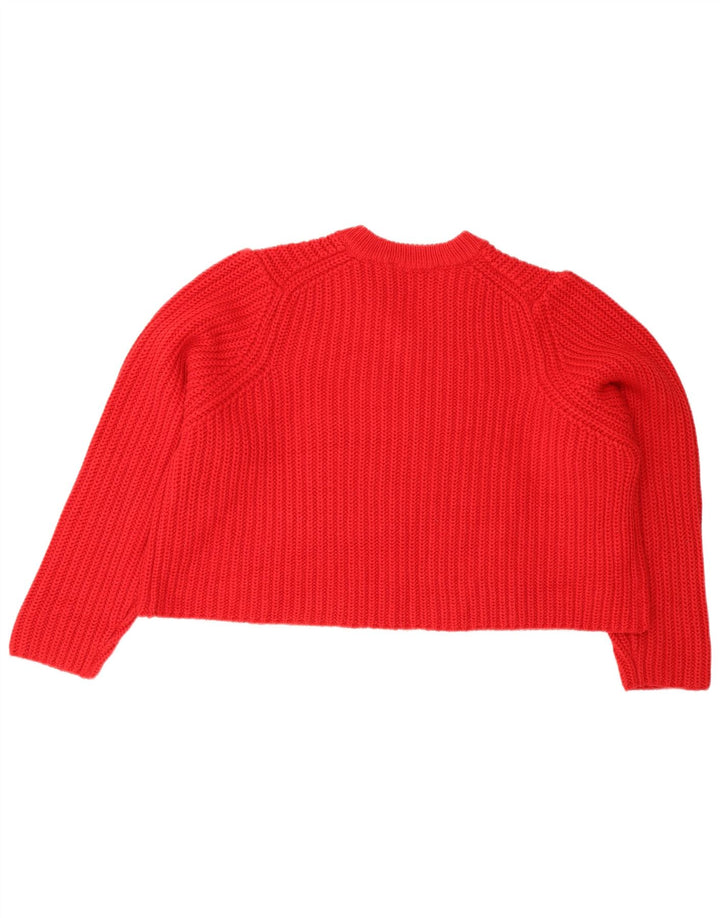 Zara Mujer Crop Oversize Jersey Jersey con Cuello en V UK 40 Mediano Rojo