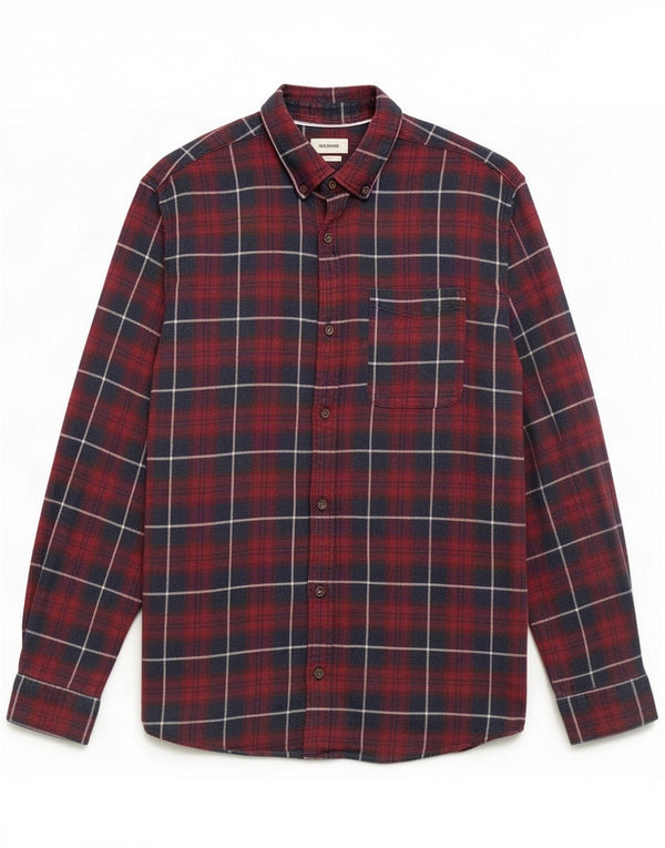 Jack & Jones Mens Flannel Shirt Medium Maroon Check Cotton