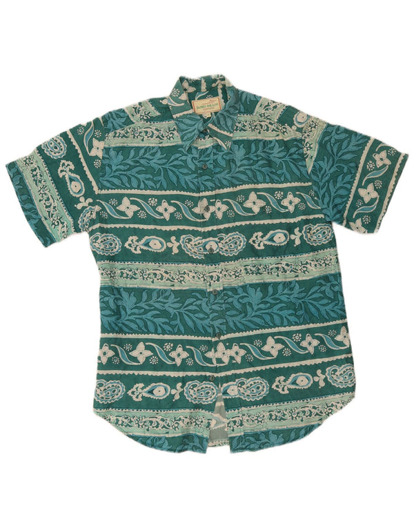 James Dillon Mens Short Sleeve Shirt Small Green Floral Silk
