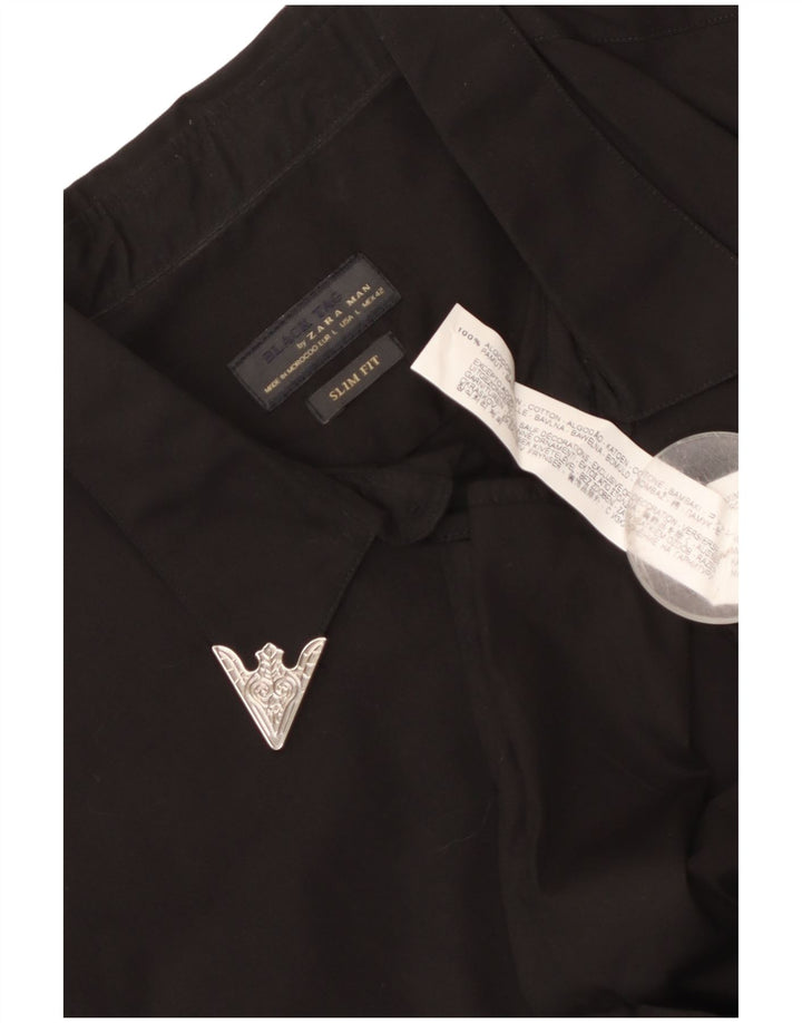Zara Hombre Camisa Slim Fit Grande Algodón Negro