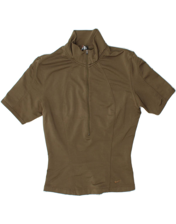 NIKE Womens Short Sleeve Pullover Tracksuit Top US 8/10 Medium Khaki