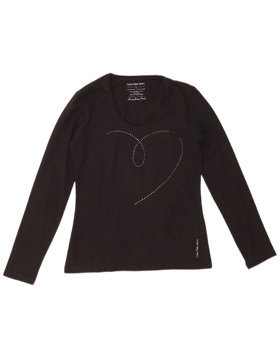 CALVIN KLEIN JEANS Top gráfico para mujer Manga larga UK 44 Grande Algodón negro