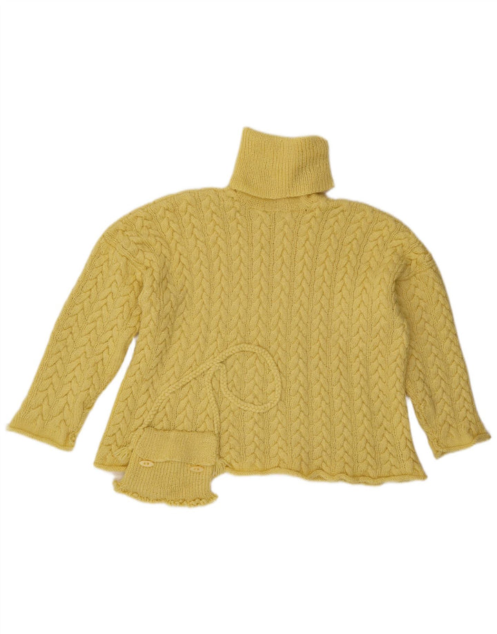 Vintage mujeres oversize roll cuello jersey suéter Reino Unido 14 amarillo grande