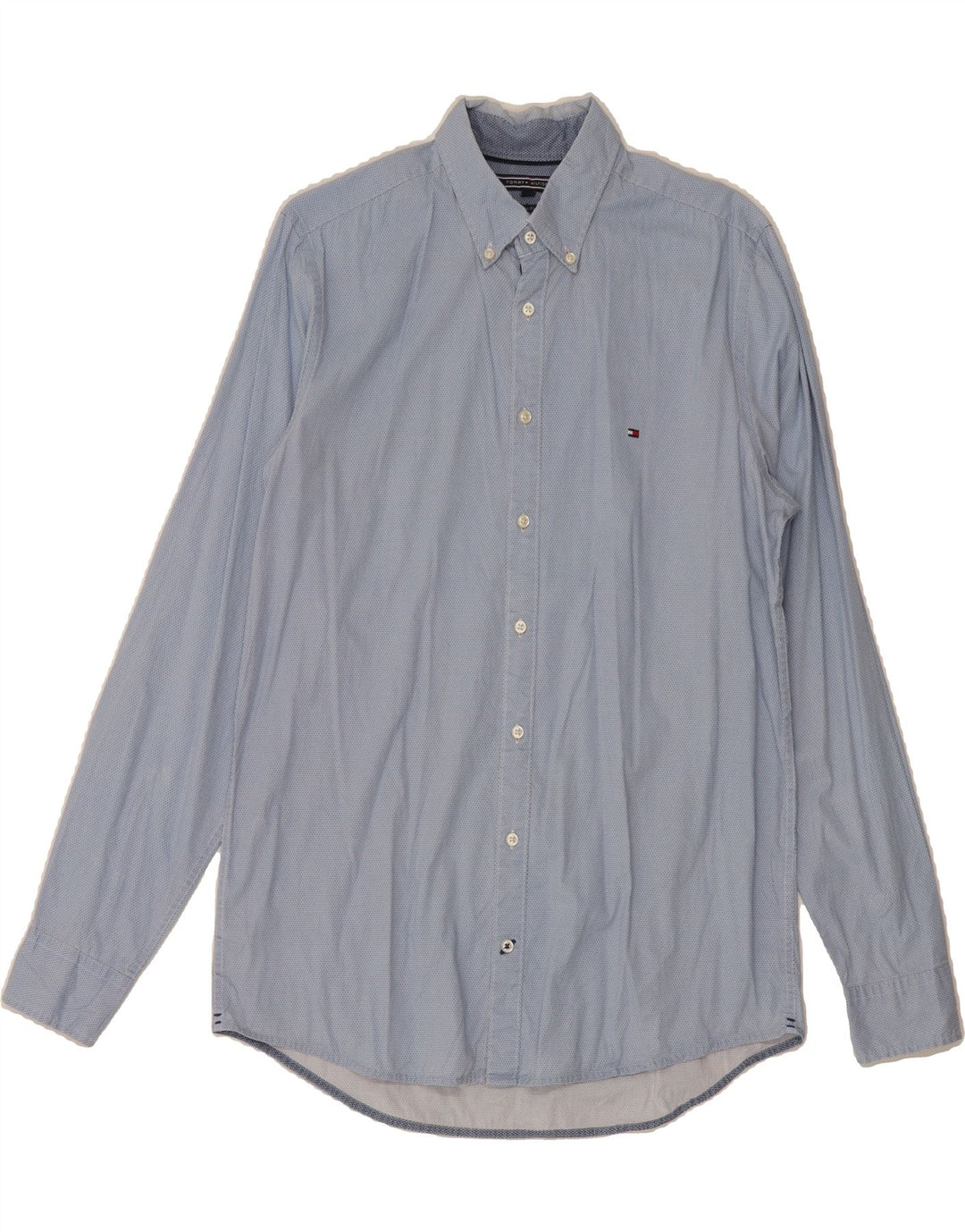 TOMMY HILFIGER Mens Stretch Slim Fit Shirt Medium Blue Spotted Vintage Tommy Hilfiger and Second-Hand Tommy Hilfiger from Messina Hembry 