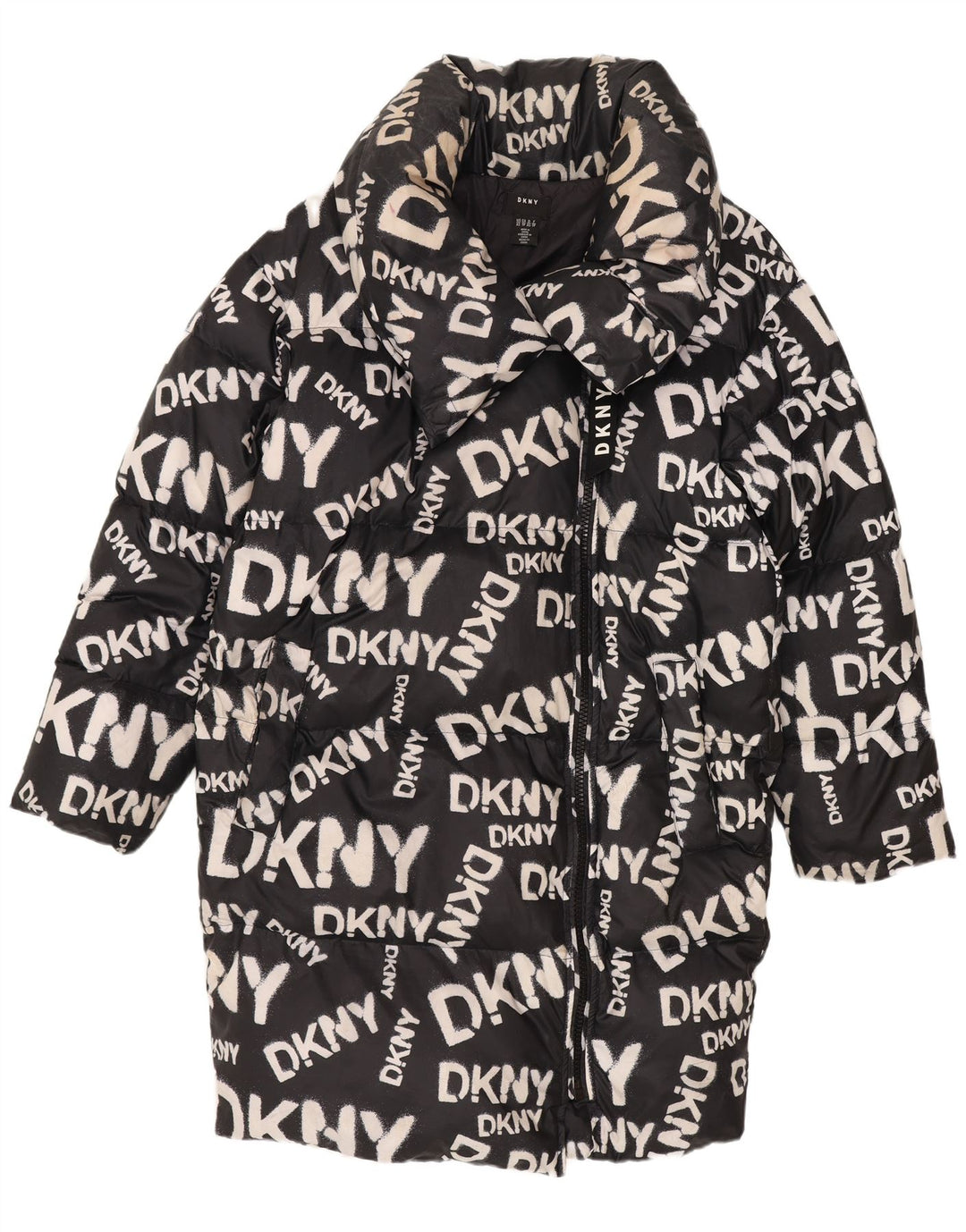 Dkny Abrigo acolchado extragrande gráfico para mujer UK 6 XS Nylon negro