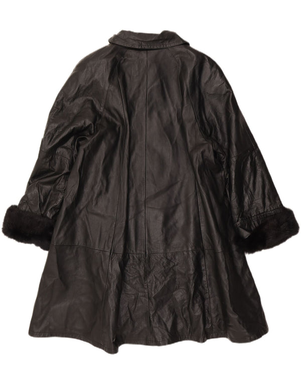 Abrigo de cuero vintage para mujer IT 46 Grande Negro