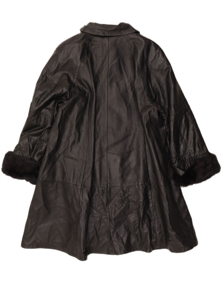 Abrigo de cuero vintage para mujer IT 46 Grande Negro