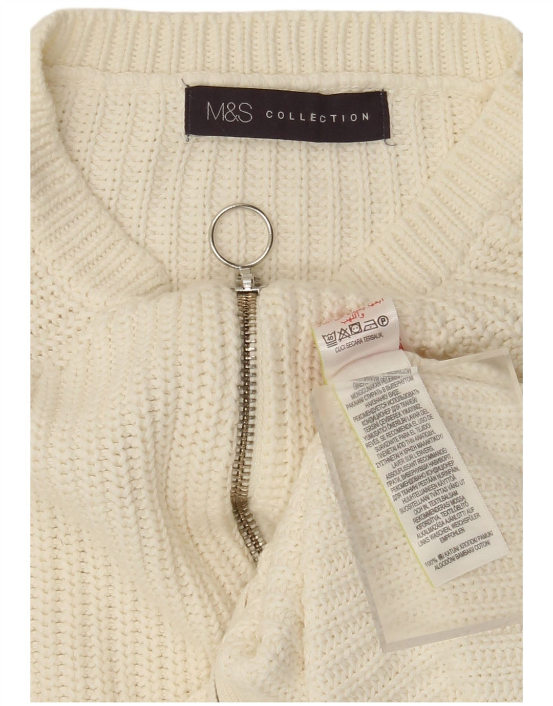 Marks & Spencer Suéter tipo cárdigan con cremallera completa para mujer Reino Unido 44 Algodón blanco mediano