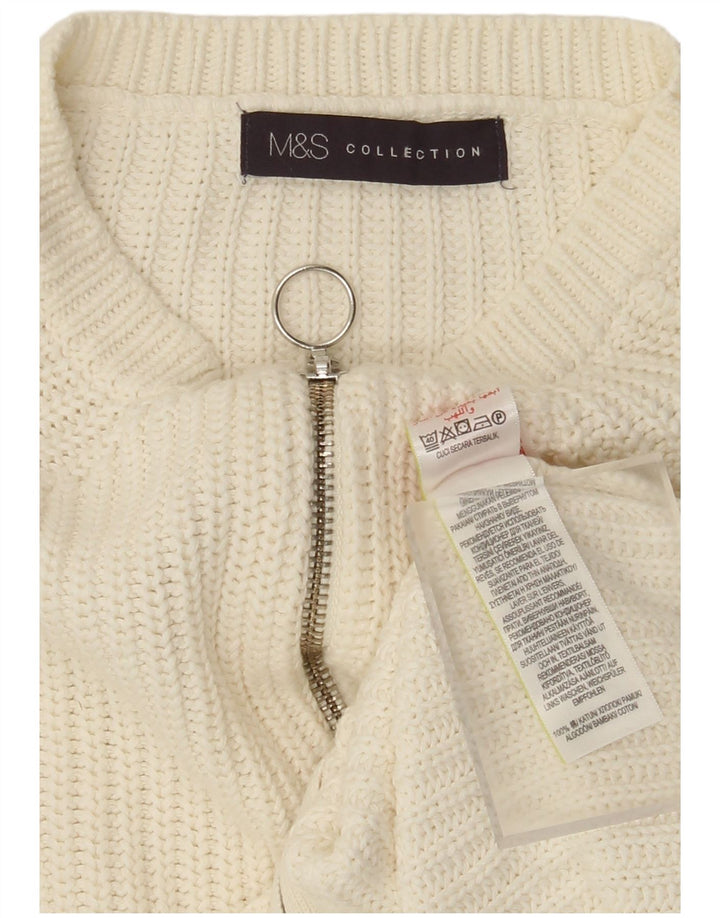 Marks & Spencer Suéter tipo cárdigan con cremallera completa para mujer Reino Unido 44 Algodón blanco mediano