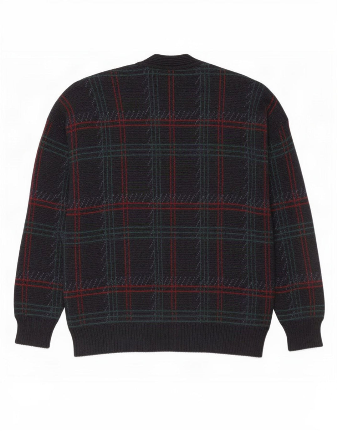 Vintage hombres Cardigan suéter grande azul marino comprobar