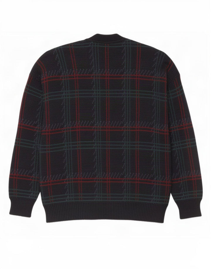 Vintage hombres Cardigan suéter grande azul marino comprobar