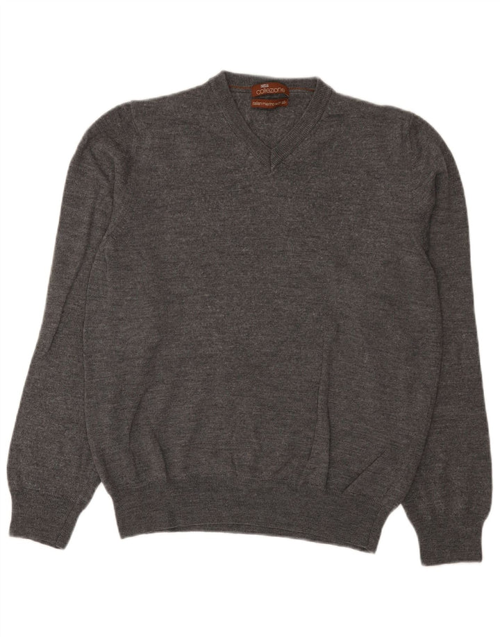 Marks & Spencer Jersey con Cuello en V para Hombre Lana Merino Gris Medio