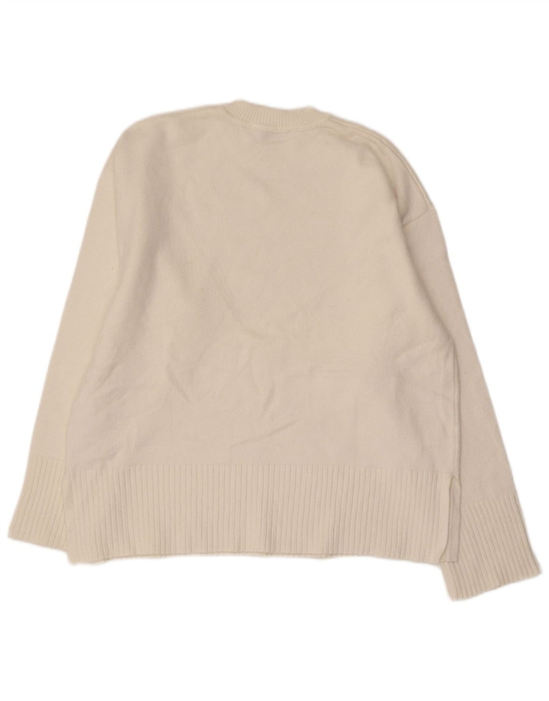 ZARA Jersey de cuello redondo para mujer, talla 44, viscosa blanca mediana
