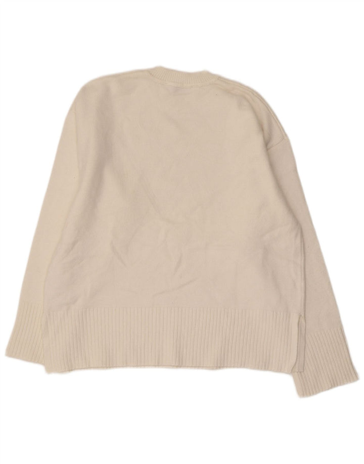 ZARA Jersey de cuello redondo para mujer, talla 44, viscosa blanca mediana