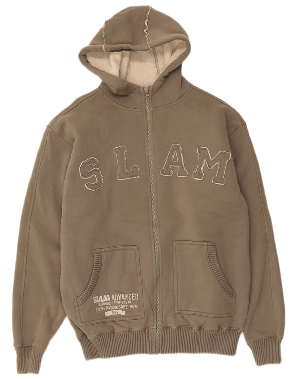 Slam Sudadera con capucha y cremallera Sherpa gráfica para hombre XL Poliéster marrón
