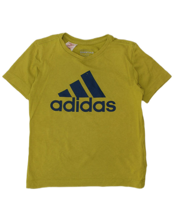 ADIDAS Boys Climalite Graphic Camiseta Top 5-6 años Verde Algodón