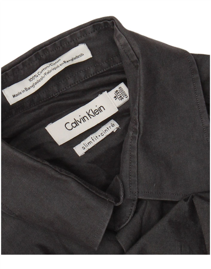 CALVIN KLEIN Camisa ajustada para hombre Talla 16 Algodón gris grande