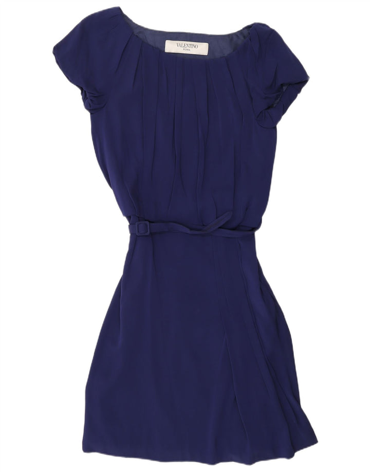 VALENTINO Vestido evasé para mujer IT 42 Seda azul marino mediano