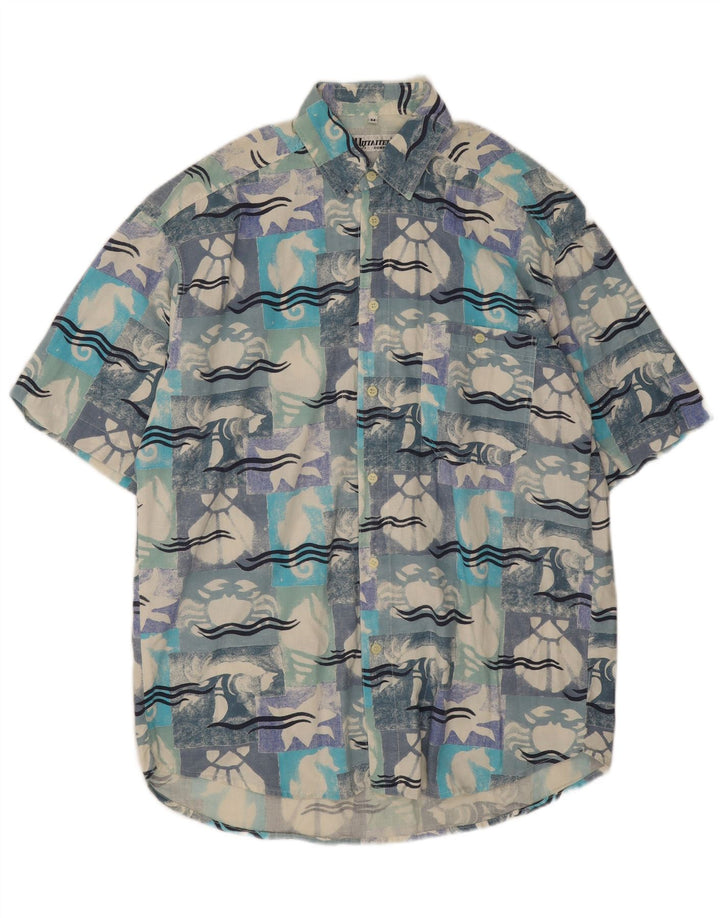 Camisa vintage de manga corta para hombre de algodón geométrico multicolor medio