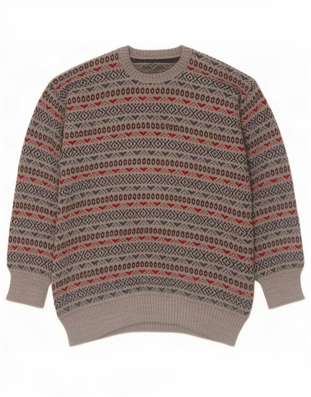 Vintage hombres cuello redondo jersey suéter pequeño gris Fair Isle