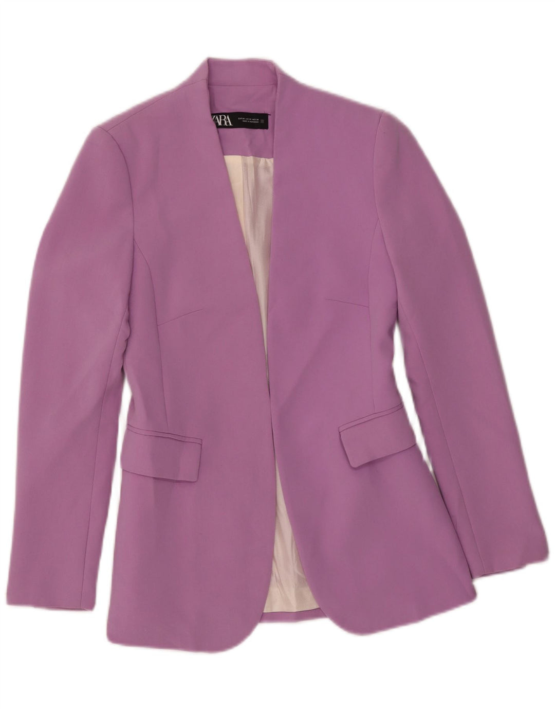 Zara Mujer Chaqueta Americana Abierta UK 6 XS Poliéster Púrpura