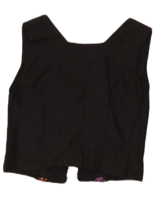 Vintage mujeres crop sin mangas cardigan top Reino Unido 8 pequeño negro floral