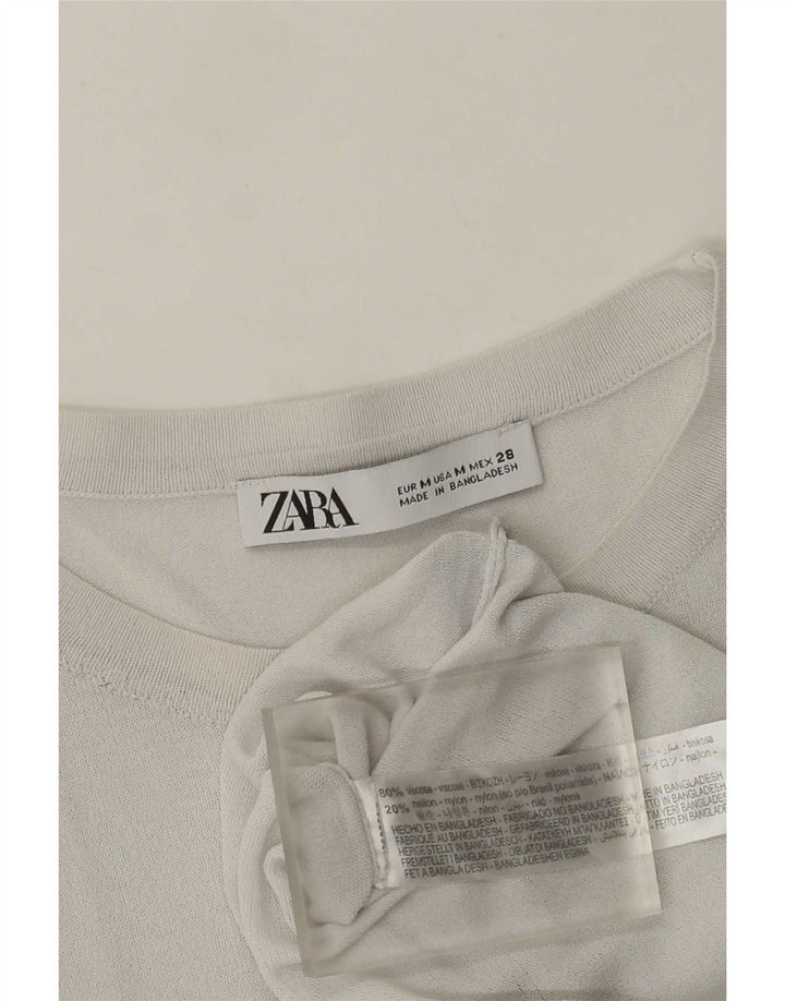 Zara Mujer Top Manga Larga UK 42 Viscosa Gris Medio