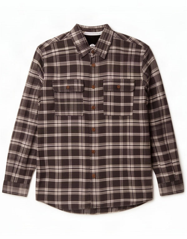 Mantaray Camisa de franela para hombre Algodón a cuadros marrón pequeño