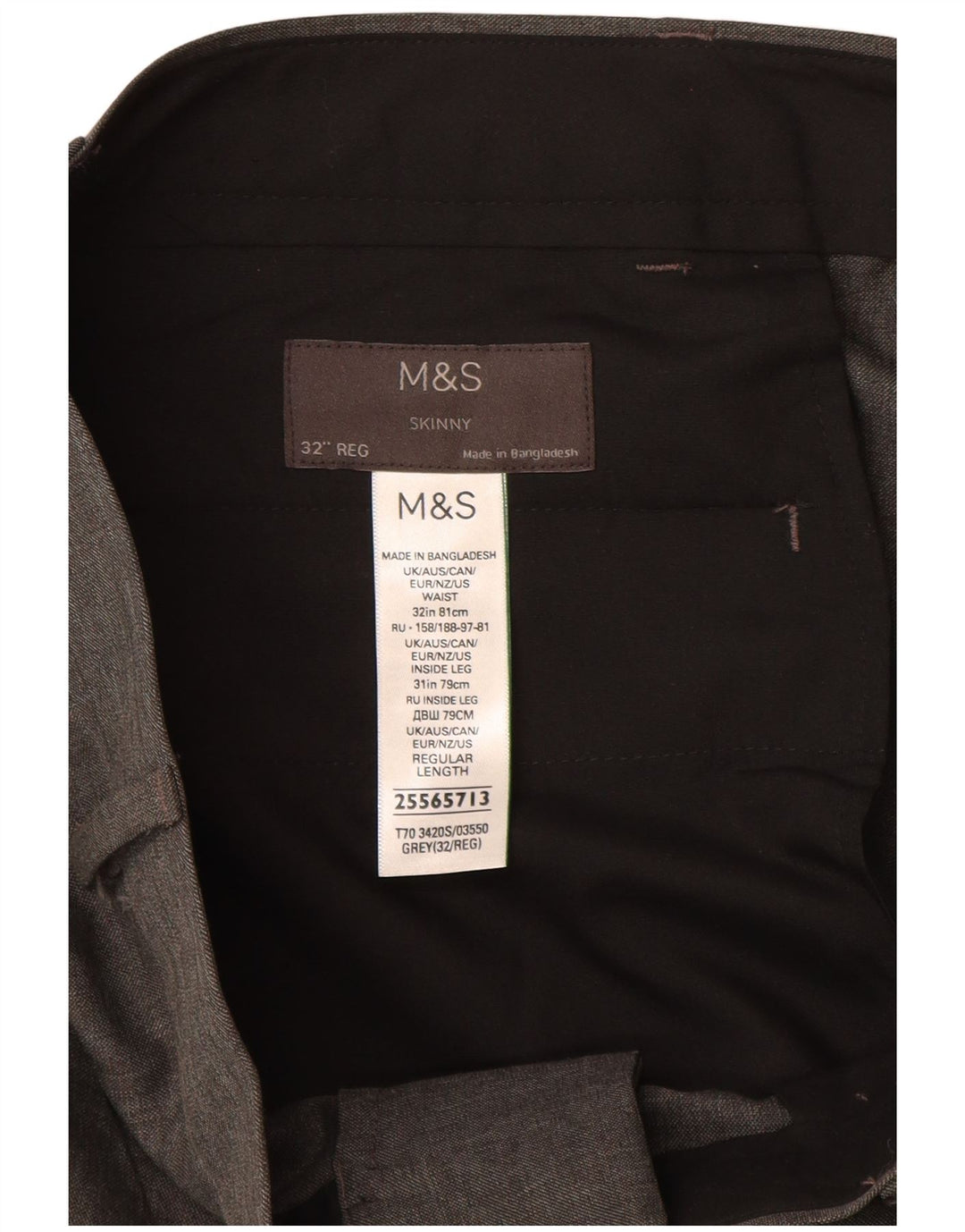 Marks & Spencer Pantalones casuales ajustados para hombre W32 L31 Poliéster gris