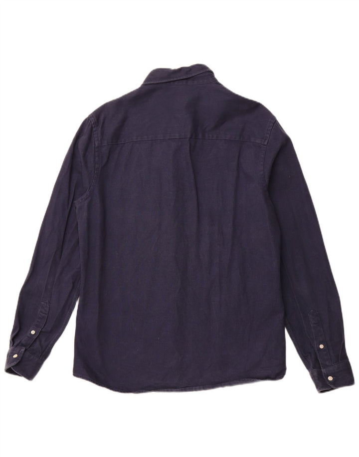 ZARA Hombre Camisa Franela Mediana Azul Marino Algodón
