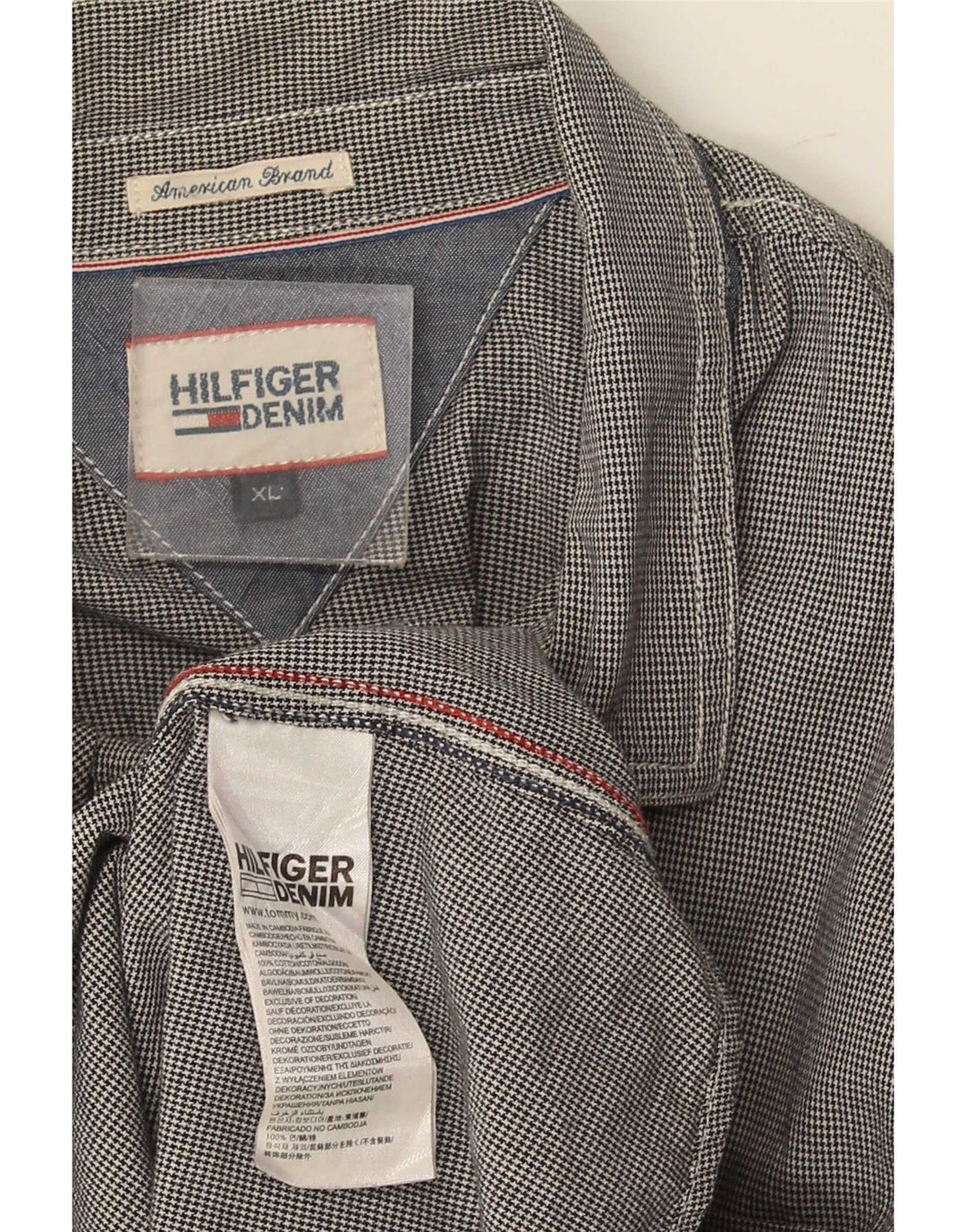 Tommy Hilfiger Camisa Hombre XL Azul Marino Pata De Gallo Algodón