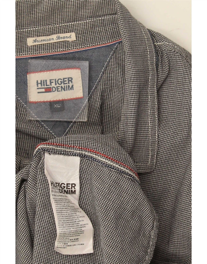 Tommy Hilfiger Camisa Hombre XL Azul Marino Pata De Gallo Algodón