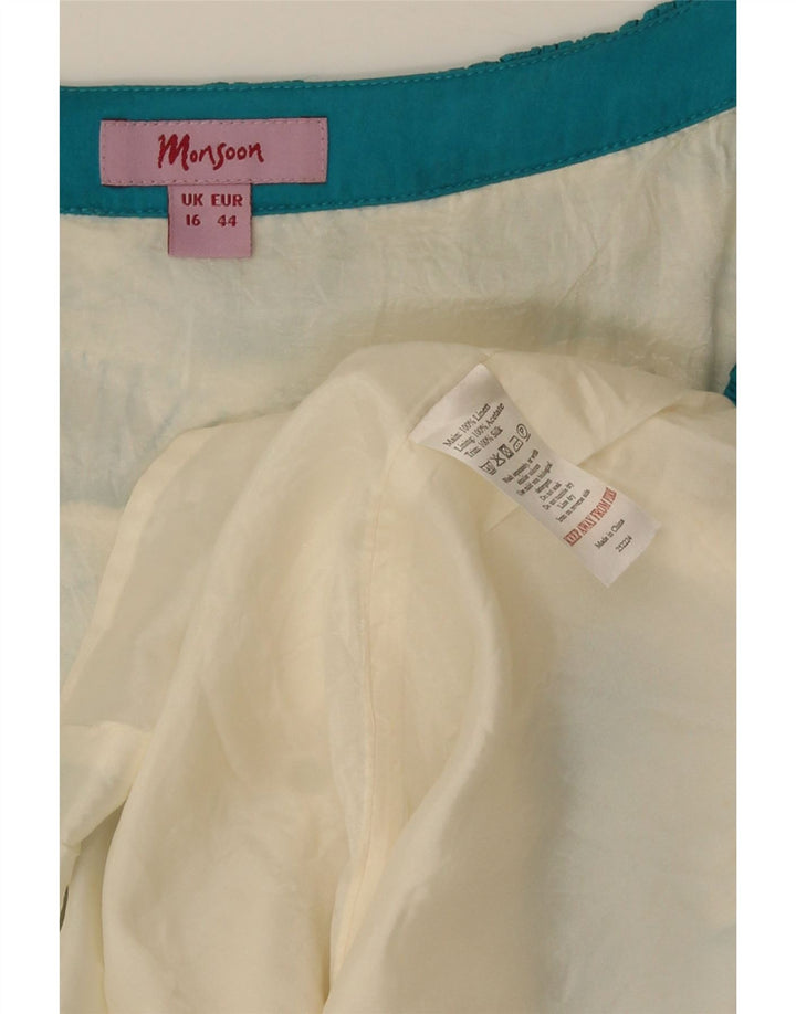 Monsoon Vestido acampanado con estampado abstracto para mujer, talla 46, color blanco roto