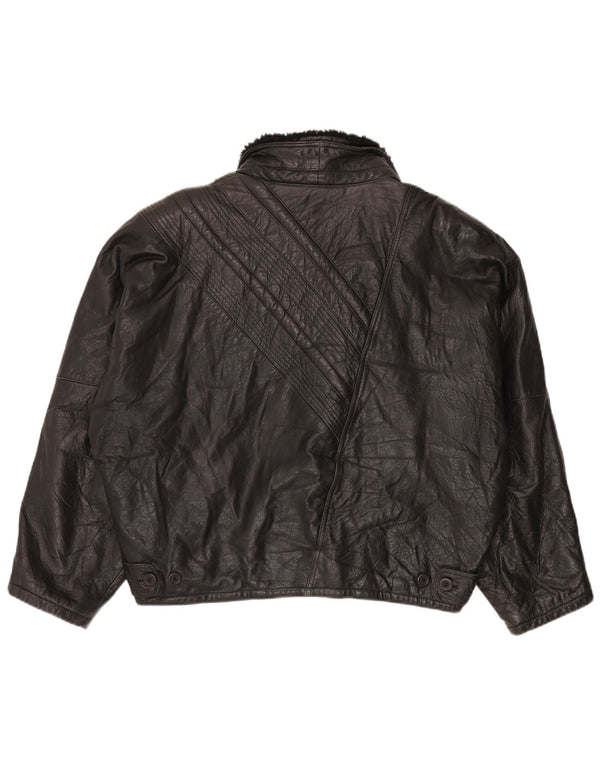 Chaqueta de cuero vintage para hombre de gran tamaño IT 52 XL Negro