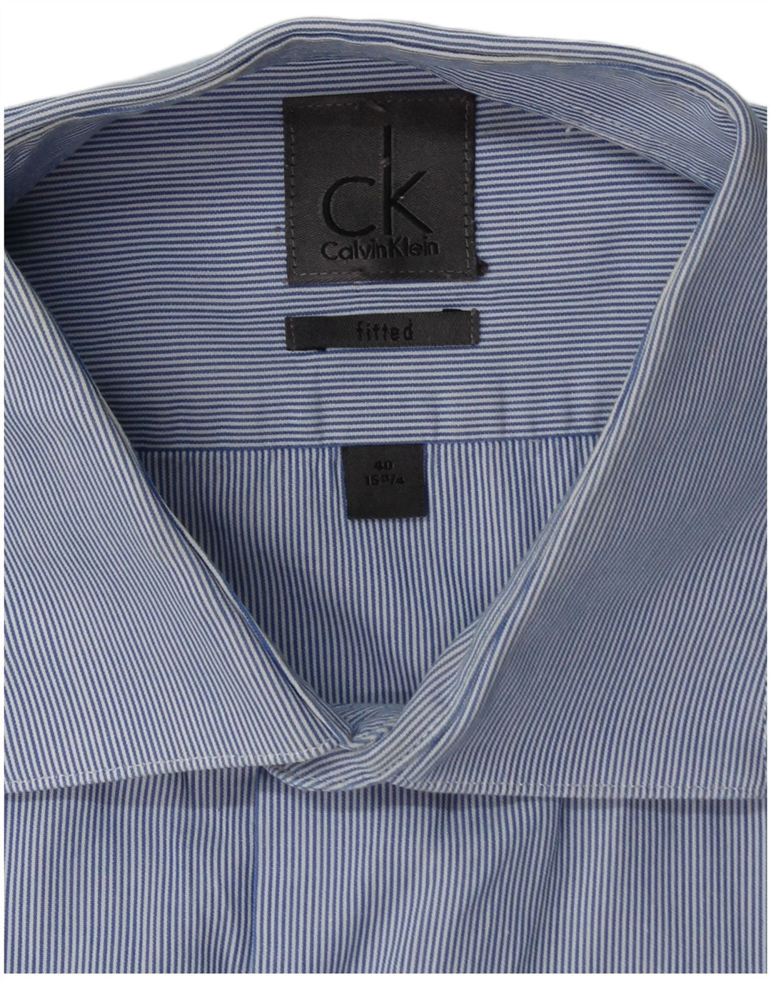 Calvin Klein Camisa ajustada para hombre Talla 40 15 3/4 Raya azul mediana
